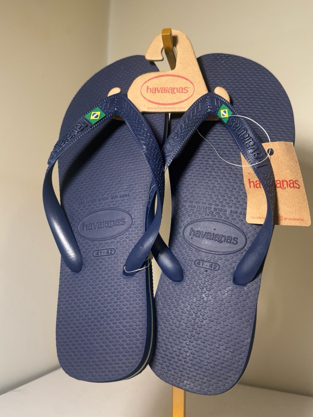 Havaianas Navy Blue Flip Flops with Brazilian Flag Accent